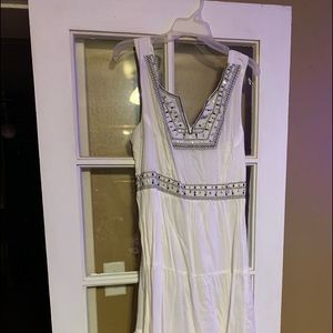 Sassy Doll white with silver trim maxi dress